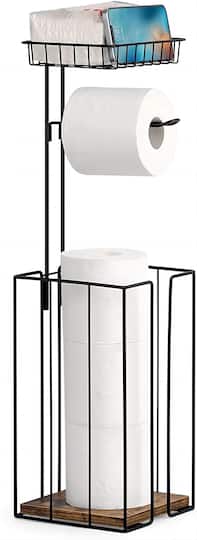 NEX™ 23.5" Black Freestanding Toilet Paper Holder with Shelf